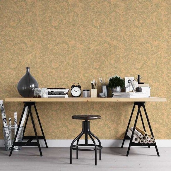 Papel de Parede Adesivo Floral Amarelo e Verde N05255