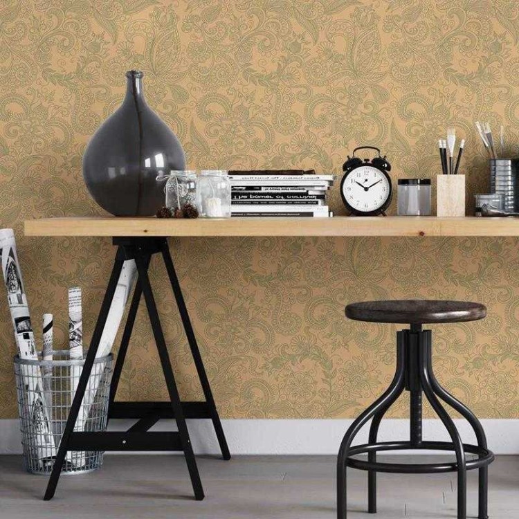 Papel de Parede Adesivo Floral Amarelo e Verde...