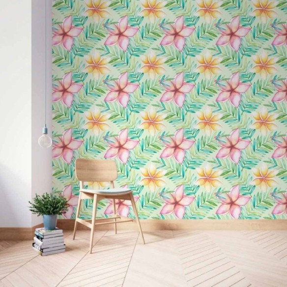 Papel de Parede Adesivo Floral Aquarela Folhas N014192