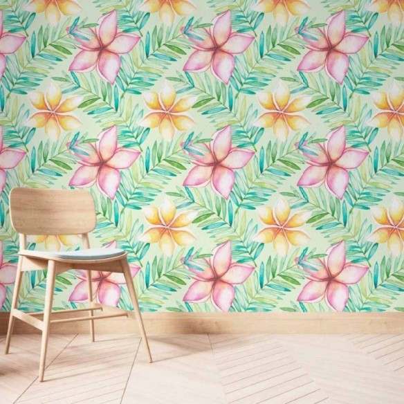 Papel de Parede Adesivo Floral Aquarela Folhas N014192