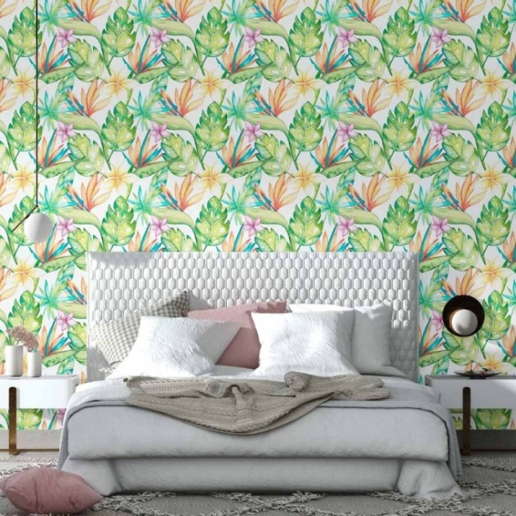 Papel de Parede Adesivo Floral Aquarela Folhas...