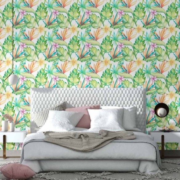 Papel de Parede Adesivo Floral Aquarela Folhas N014193