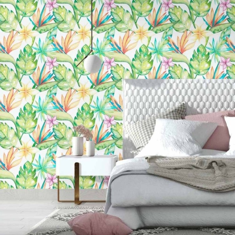 Papel de Parede Adesivo Floral Aquarela Folhas...
