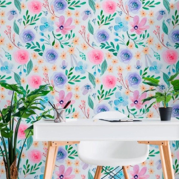 Papel de Parede Adesivo Floral Aquarela N011127
