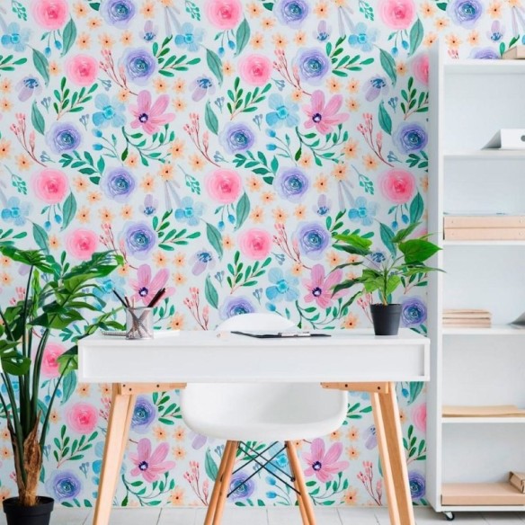 Papel de Parede Adesivo Floral Aquarela N011127
