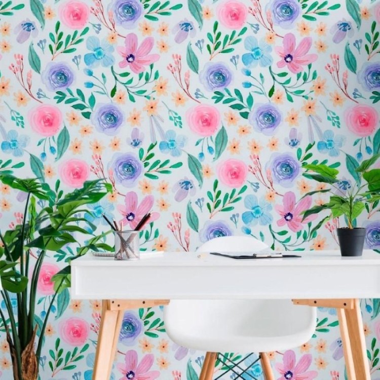 Papel de Parede Adesivo Floral Aquarela N011127