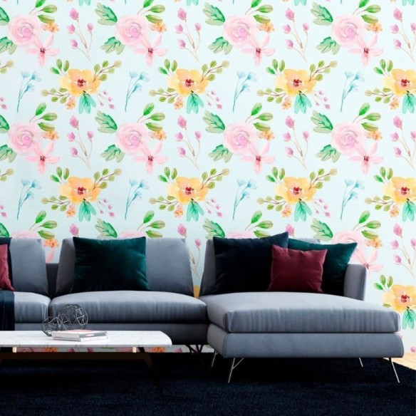 Papel de Parede Adesivo Floral Aquarela N012049