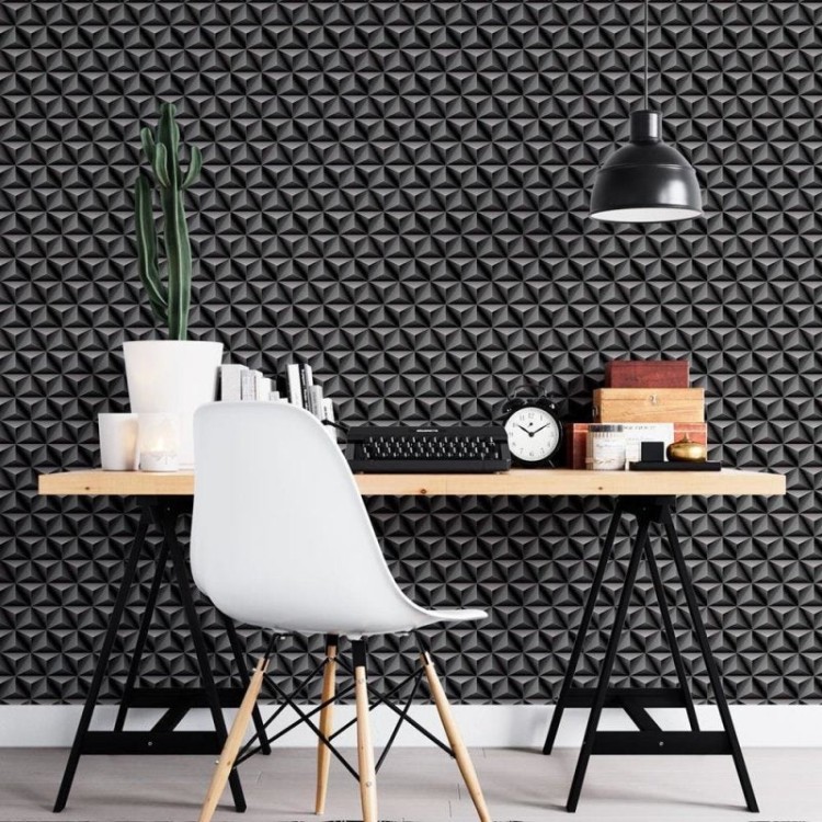 Papel de Parede Adesivo 3D Triangulos Preto N08156