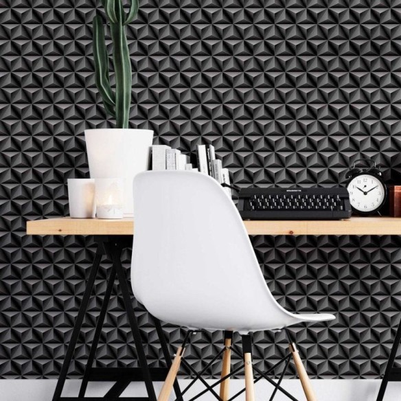 Papel de Parede Adesivo 3D Triangulos Preto N08156