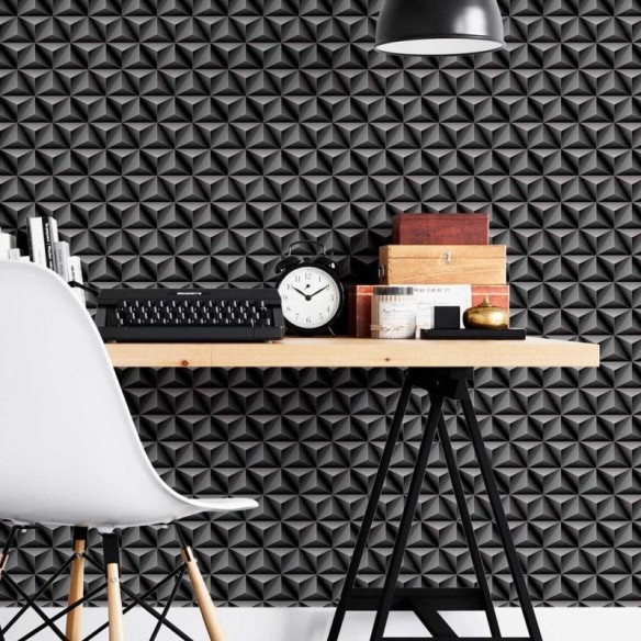 Papel de Parede Adesivo 3D Triangulos Preto N08156
