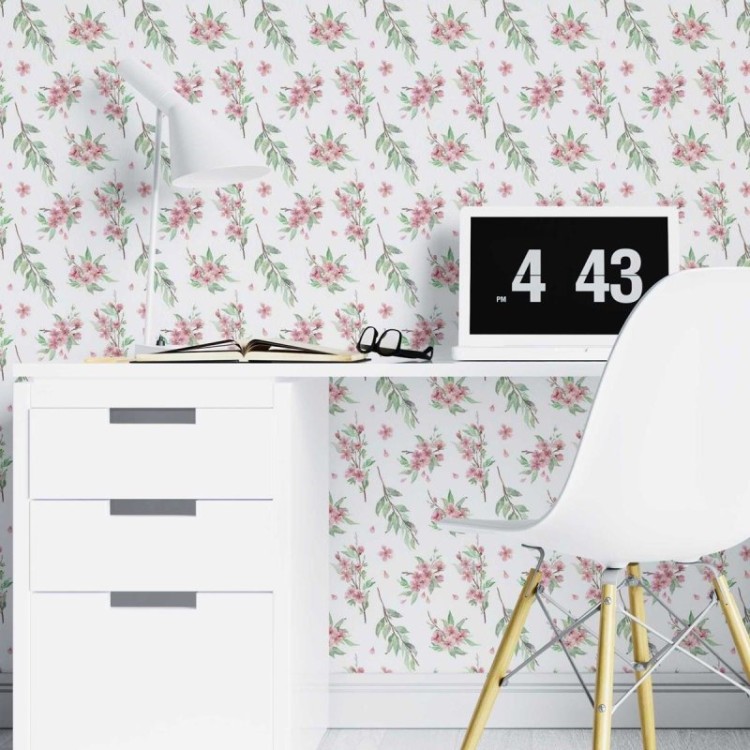 Papel de Parede Adesivo Floral Aquarela Ramos...