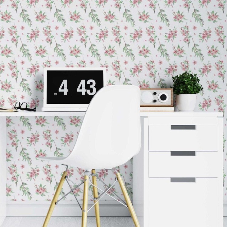 Papel de Parede Adesivo Floral Aquarela Ramos...