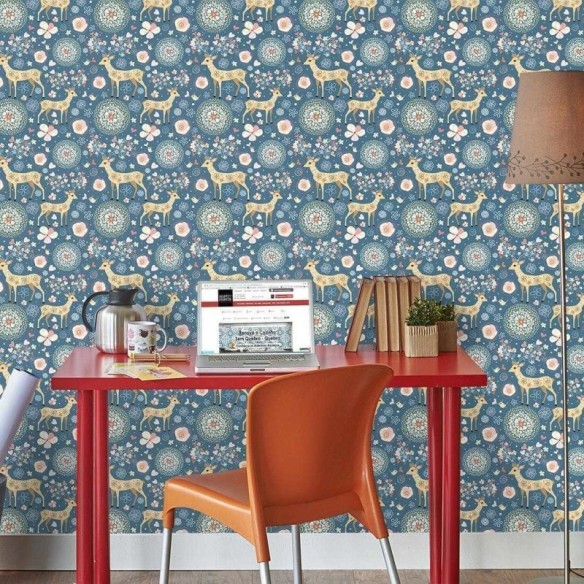 Papel de Parede Adesivo Floral Azul 1301