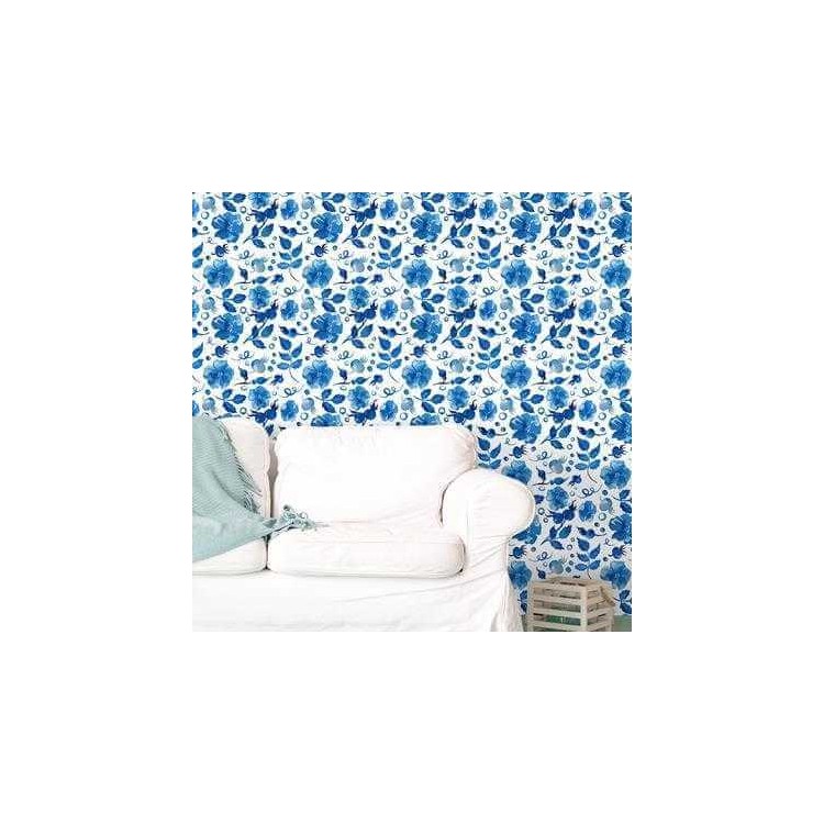 papel de parede Adesivo floral Azul 213605350