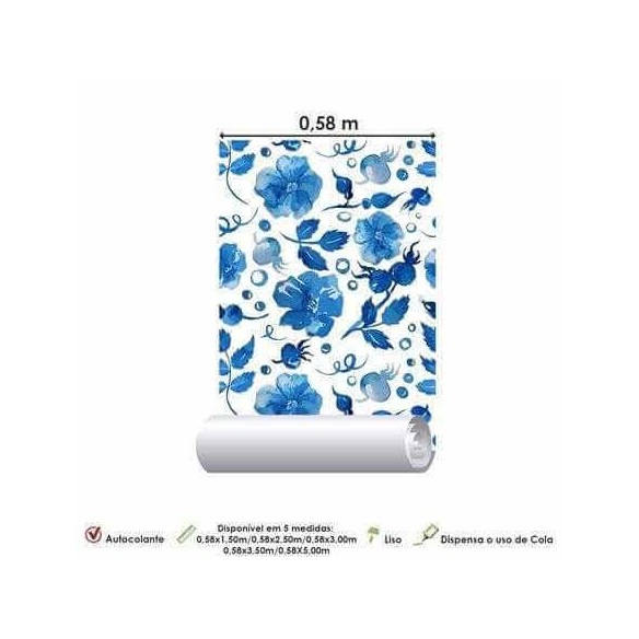 papel de parede Adesivo floral Azul 213605350