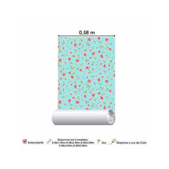 Papel de Parede Adesivo Floral Azul 226
