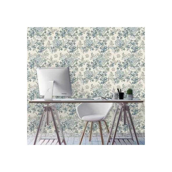 Papel de Parede Adesivo Floral Azul 701