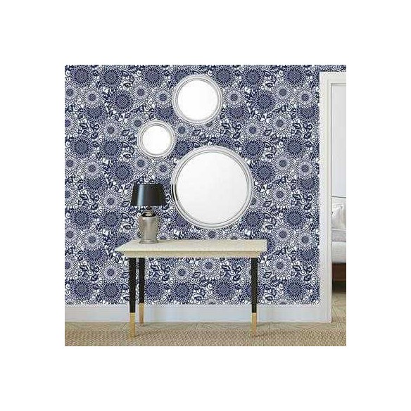 Papel de Parede Adesivo Floral Azul e branco 210208
