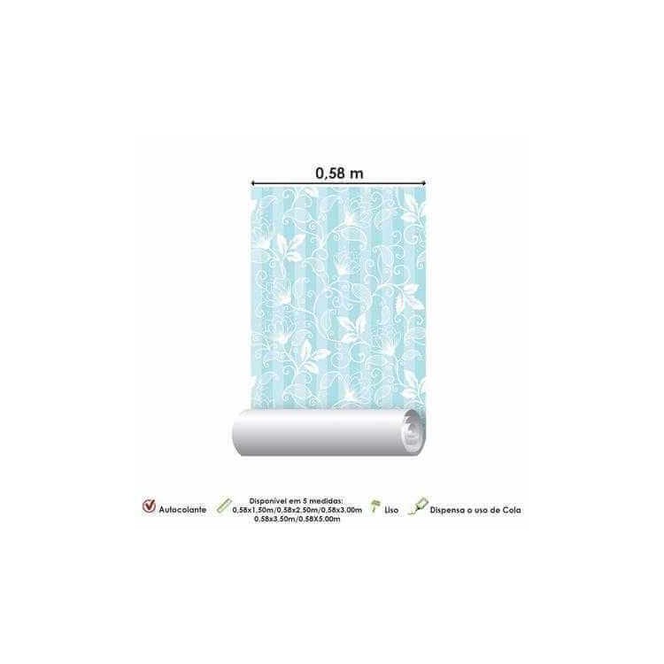 Papel de Parede Adesivo Floral Azul e Branco...