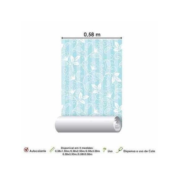 Papel de Parede Adesivo Floral Azul e Branco 589695
