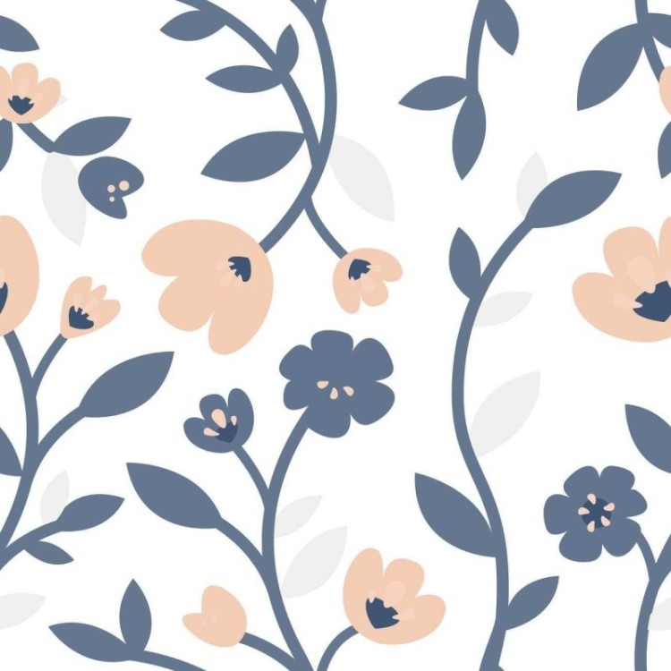 Papel de Parede Adesivo Floral Azul e Rosa N06185