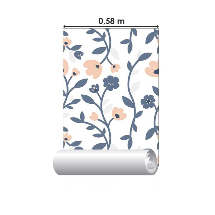Papel de Parede Adesivo Floral Azul e Rosa N06185