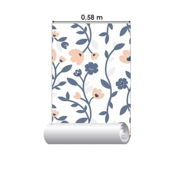 Papel de Parede Adesivo Floral Azul e Rosa N06185