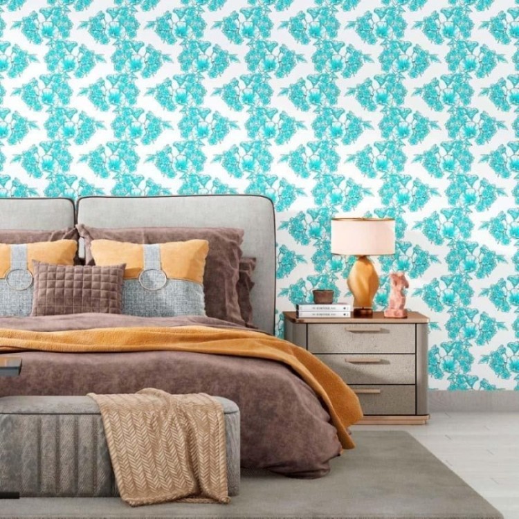 Papel de Parede Adesivo Floral Azul N012114