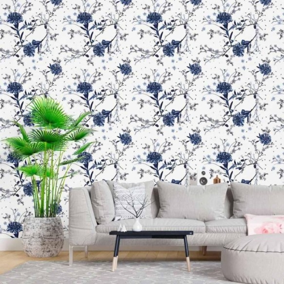 Papel de Parede Adesivo Floral Azul N015094