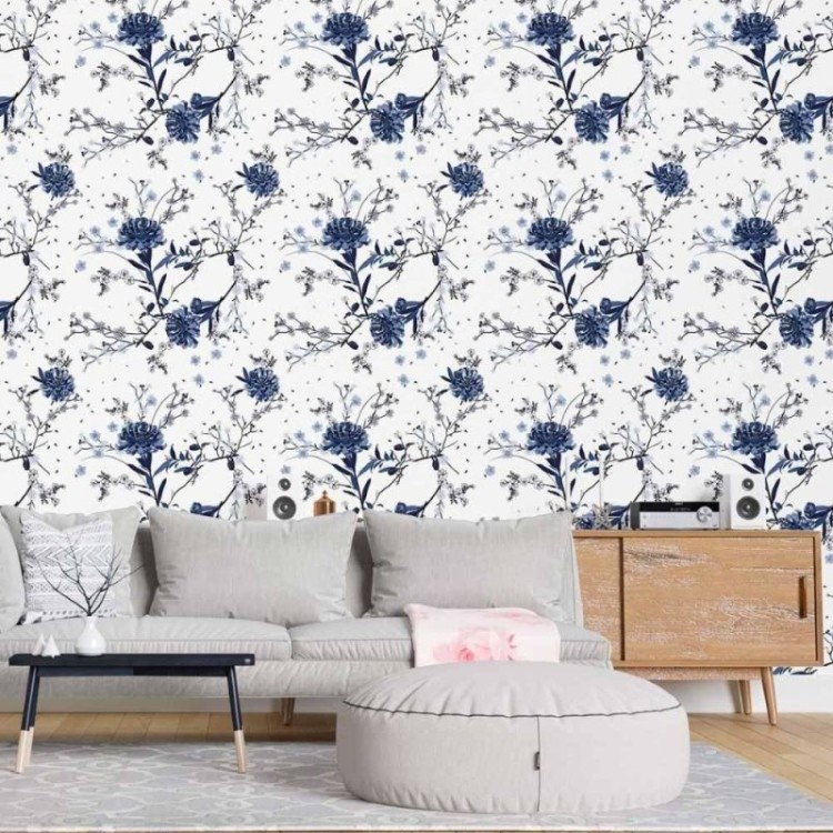 Papel de Parede Adesivo Floral Azul N015094