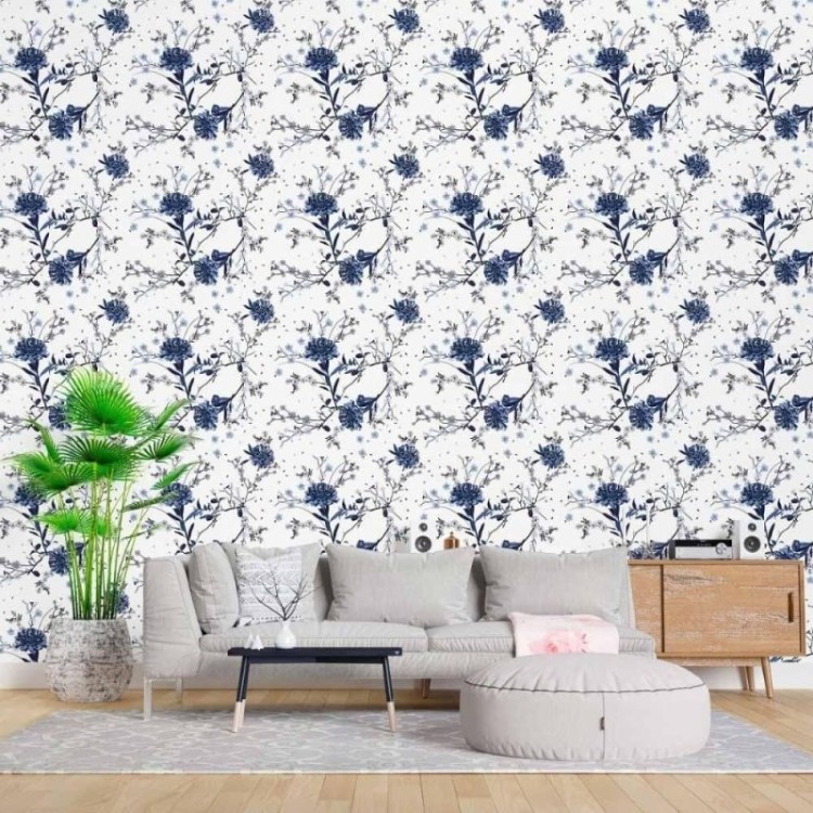 Papel de Parede Adesivo Floral Azul N015094