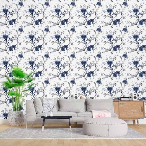 Papel de Parede Adesivo Floral Azul N015094