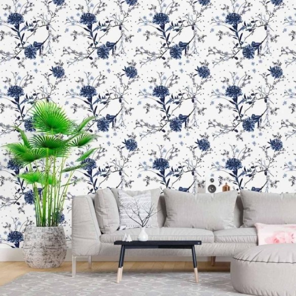Papel de Parede Adesivo Floral Azul N015094