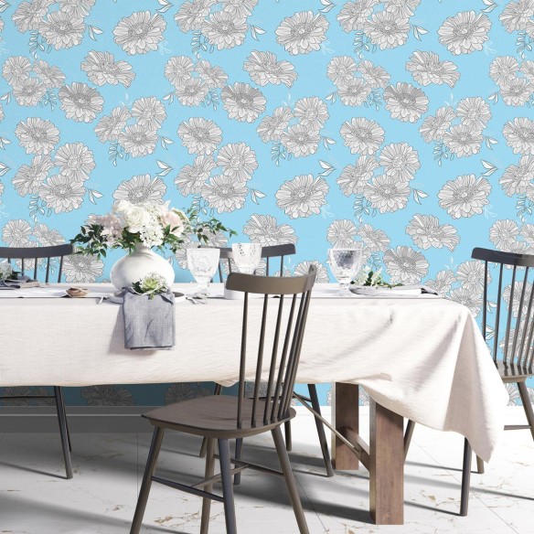Papel de Parede Adesivo Floral Azul N04065