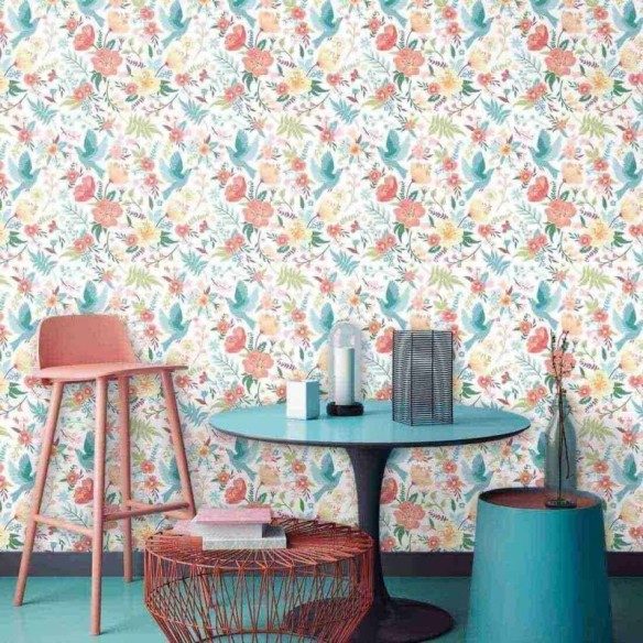 Papel de Parede Adesivo Floral Beija Flor 206842573