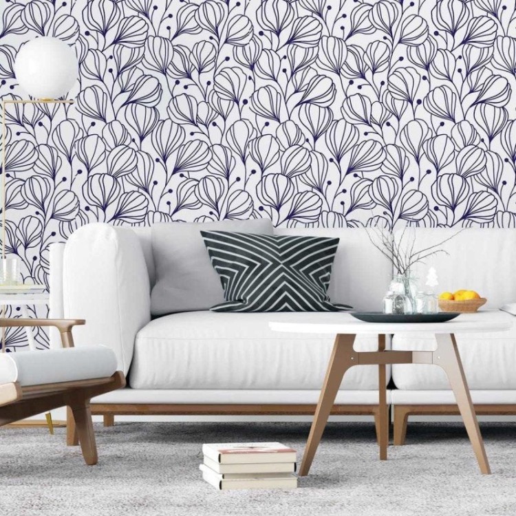Papel de Parede Adesivo Floral Branco e Azul...