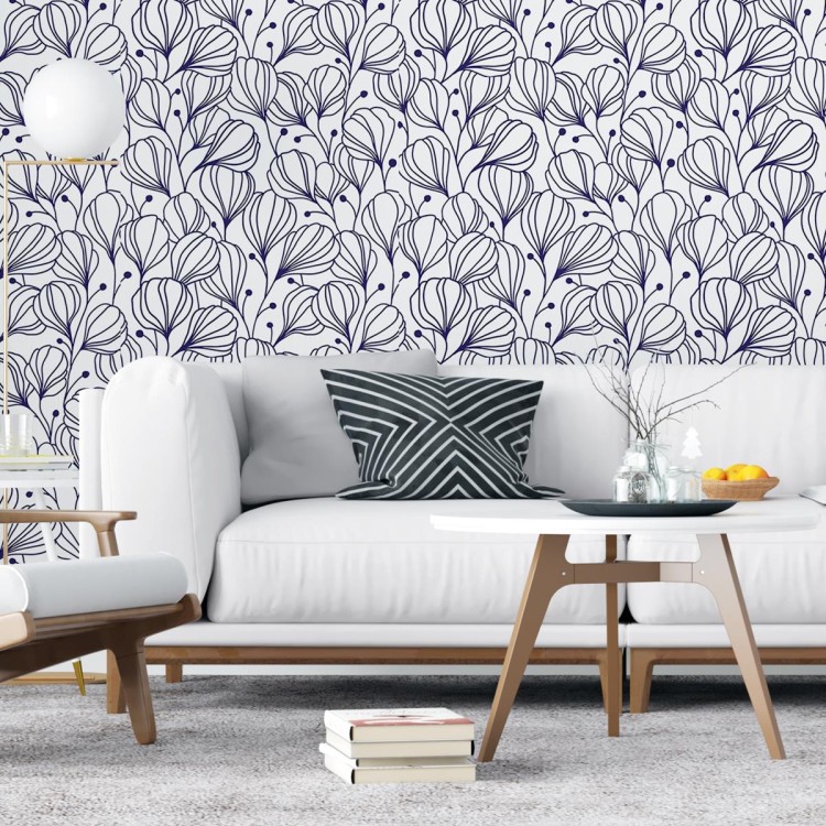 Papel de Parede Adesivo Floral Branco e Azul...