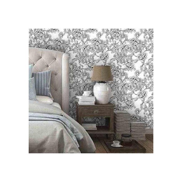 Papel de Parede Adesivo Floral Branco e Preto 509139826