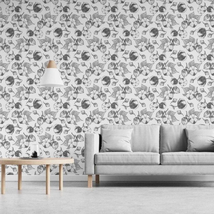 Papel de Parede Adesivo Floral branco e preto...