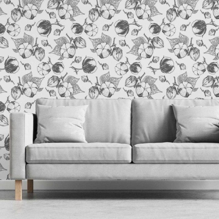 Papel de Parede Adesivo Floral branco e preto...