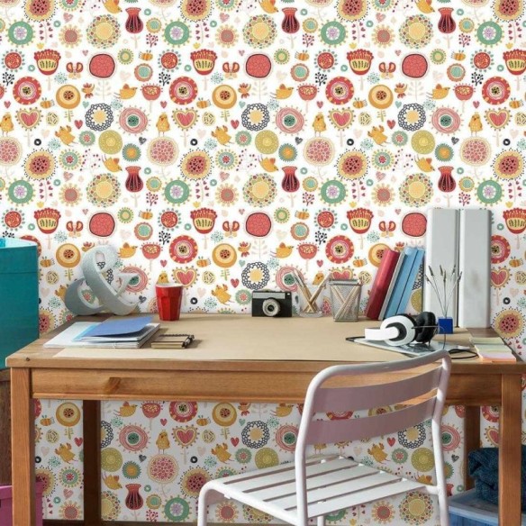 Papel de Parede Adesivo Floral Colorido 120667402
