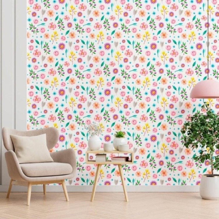 Papel de Parede Adesivo Floral Colorido N012145