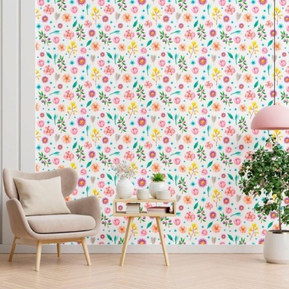 Papel de Parede Adesivo Floral Colorido N012145