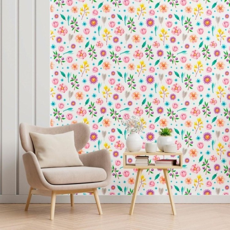 Papel de Parede Adesivo Floral Colorido N012145
