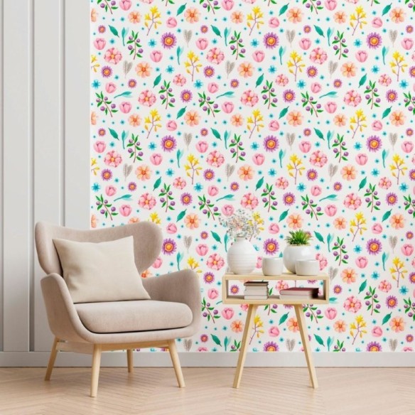 Papel de Parede Adesivo Floral Colorido N012145