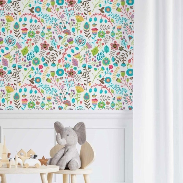 Papel de Parede Adesivo floral colorido N014043