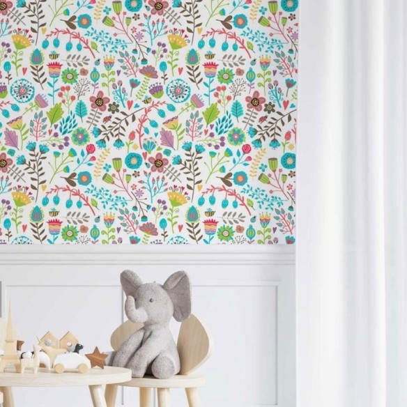 Papel de Parede Adesivo floral colorido N014043