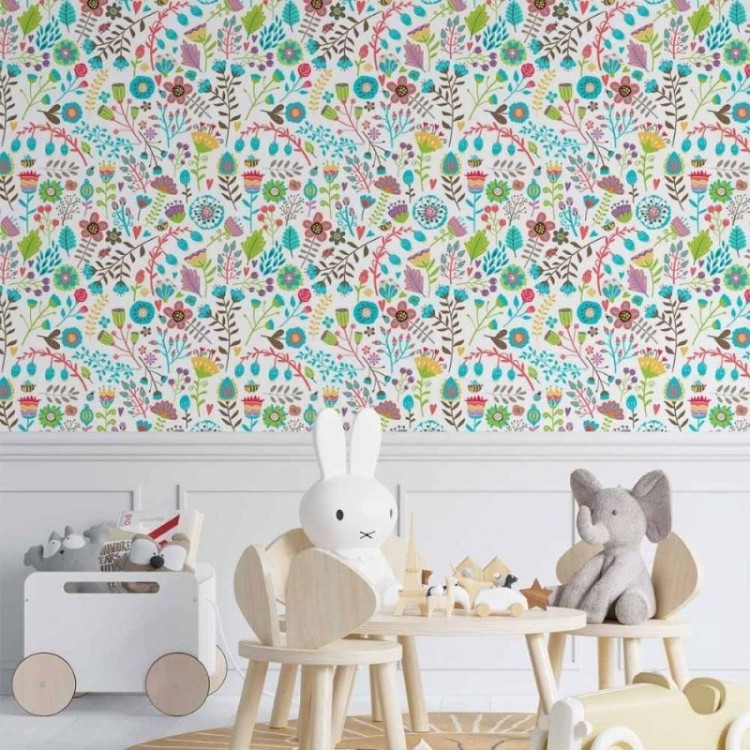 Papel de Parede Adesivo floral colorido N014043
