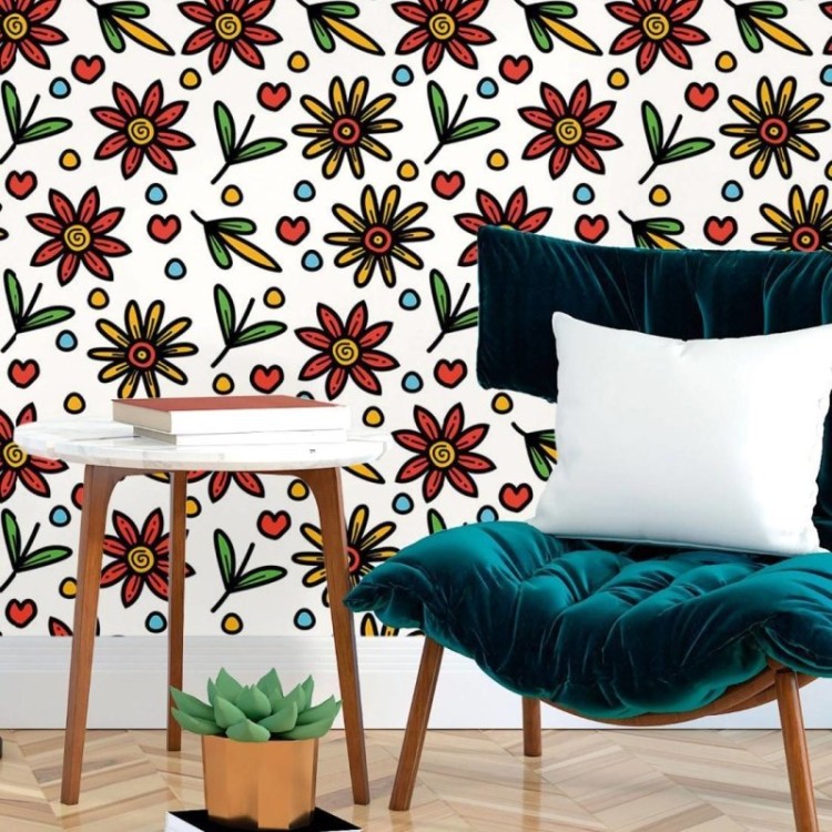 Papel de Parede Adesivo Floral Colorido N017075