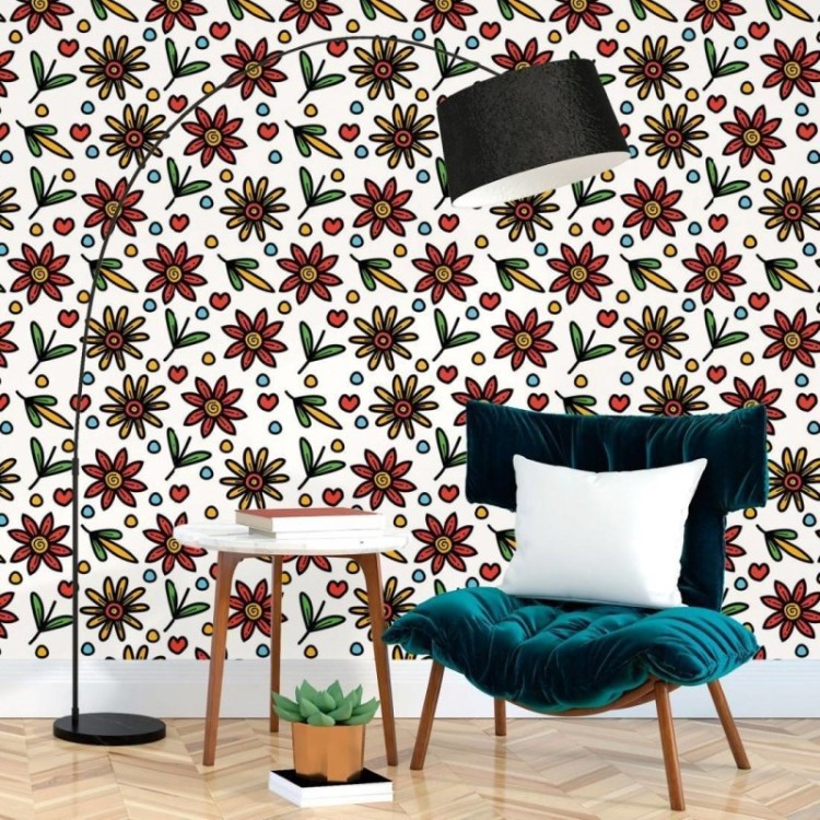 Papel de Parede Adesivo Floral Colorido N017075